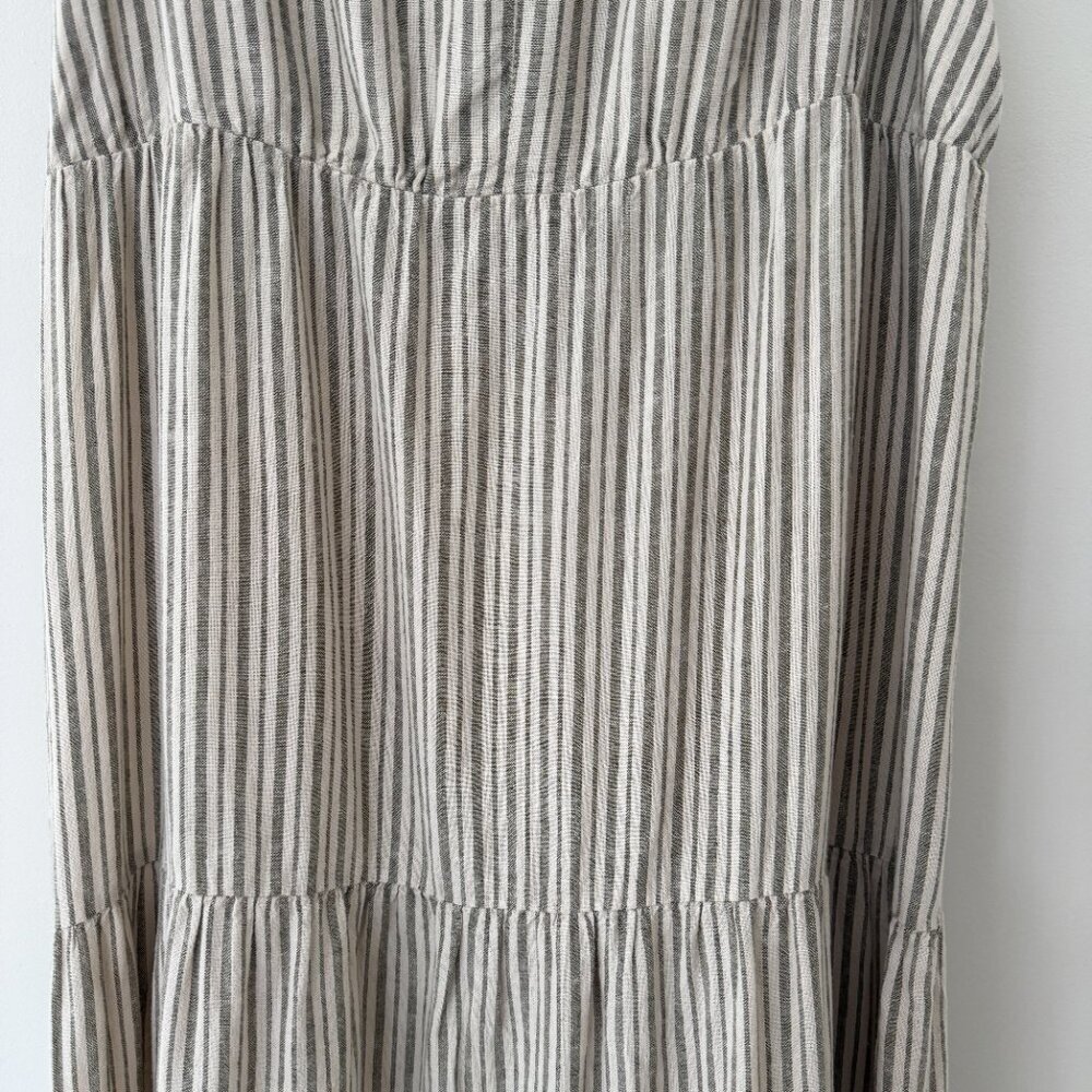 Sanctuary Move Your Body Olive Gray/Green Striped Linen Maxi Dress - Picture 5 of 7